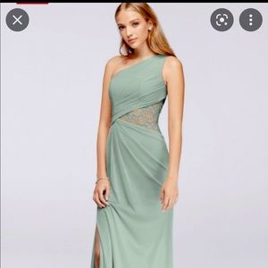 David’s Bridal Sage One Shoulder Mesh Lace Dress size 16